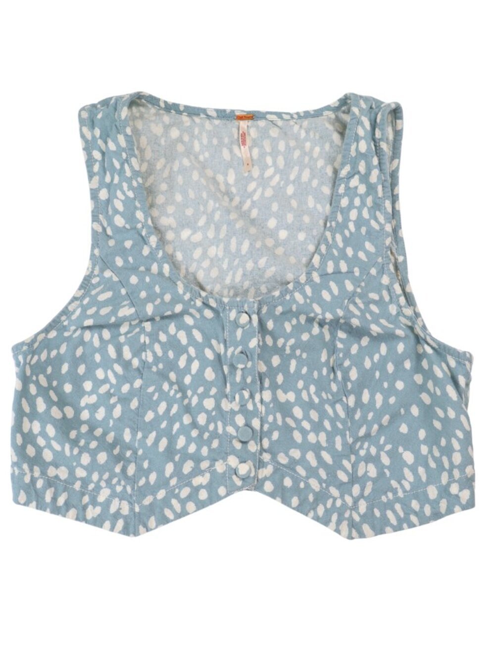 Free People Blue Printed Cropped Tank Top Size 6 Boho Cotton